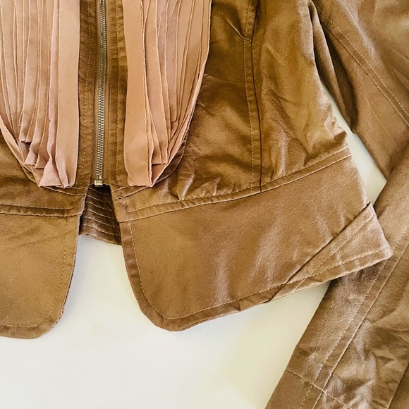 Rye women’s size small beige cotton textured cropped zip-up peplum jacket - Picture 2 of 16